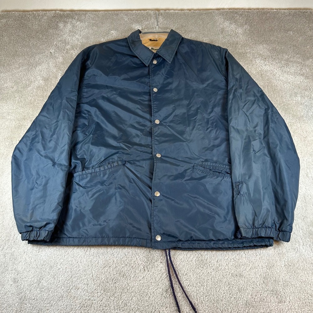 Vintage 70s LL Bean Coach Jacket Mens XL Navy Blue Snap Front Made in USA A255